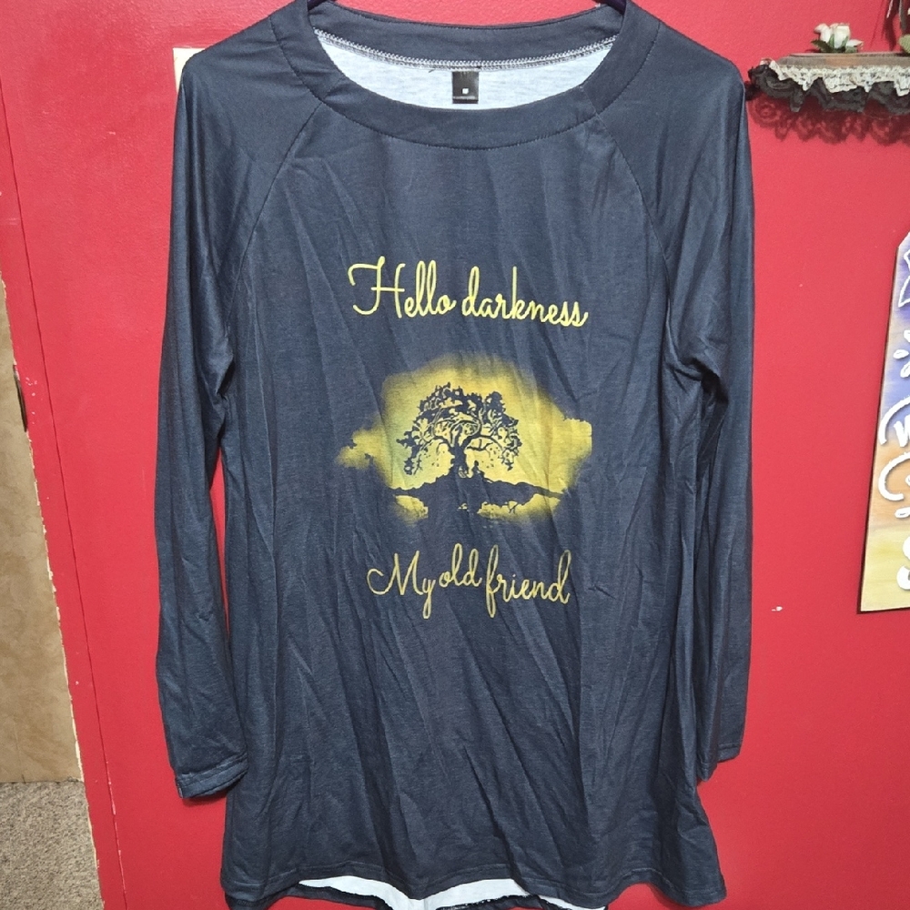Source Unknown Navy Blue Tunic with Gold Print